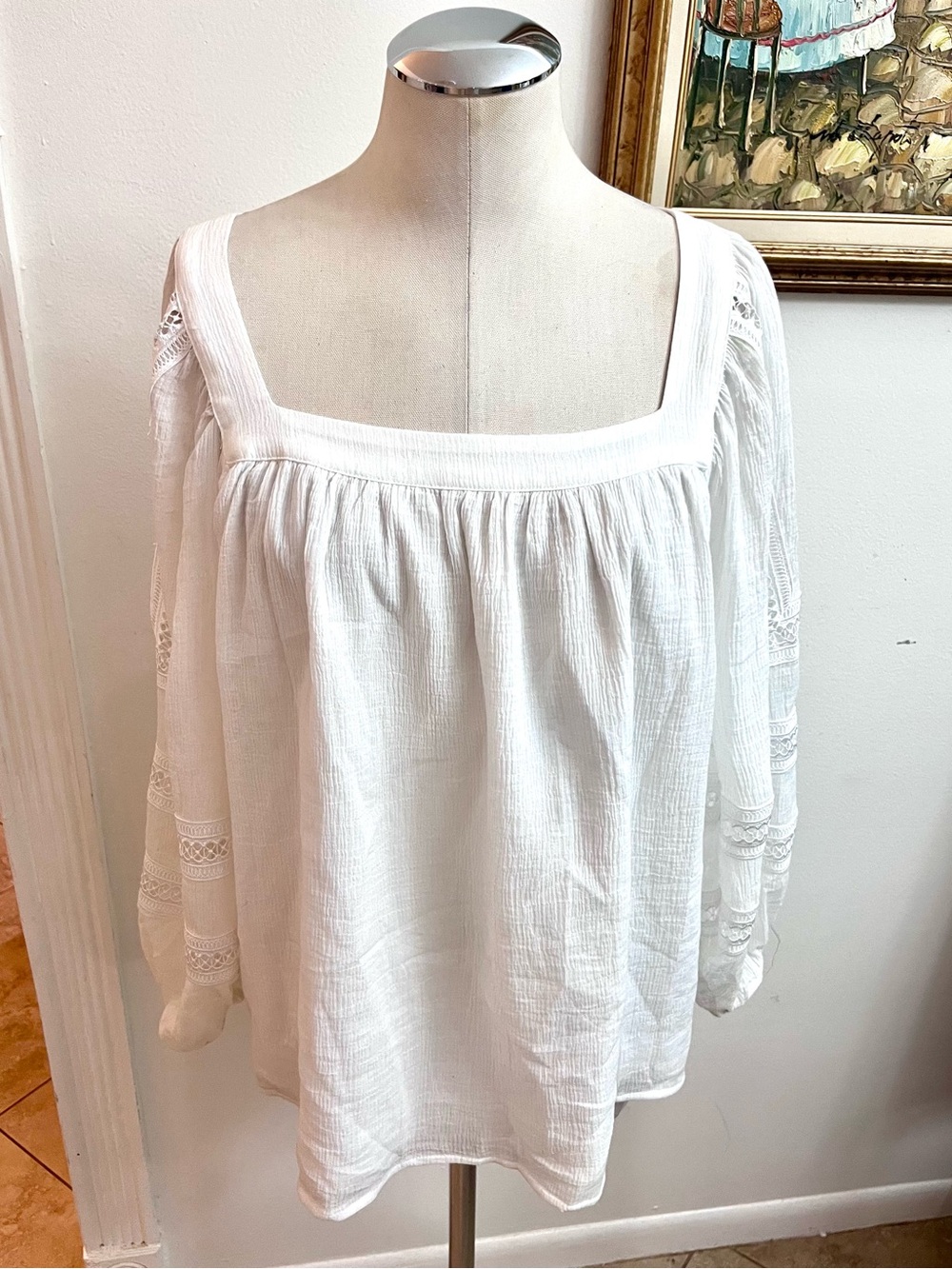 Express White Square-Neck Peasant Tunic